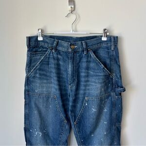 Polo Ralph Lauren Double Knee Rivet Jeans Size 34 Carpenter Paint Splatter
